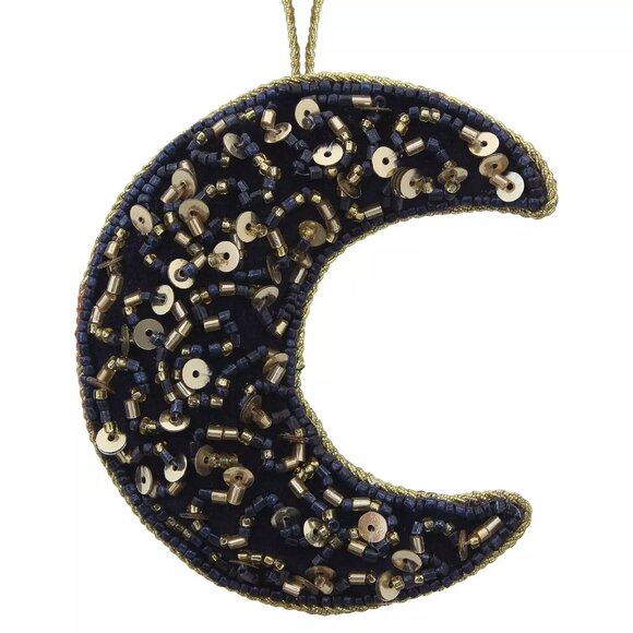 St. Nicholas Square Plush Beaded Moon Ornament, Blue - Picture 1 of 2